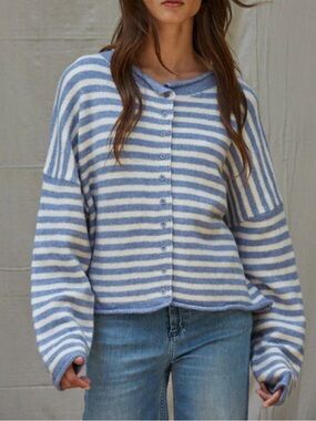 Altar’d state blue and white striped button down cardigan
